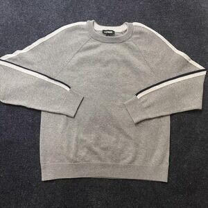 Y2K Express Sweater Mens Large Gray Stripe Sleeve Crewneck Cotton Knit Pullover